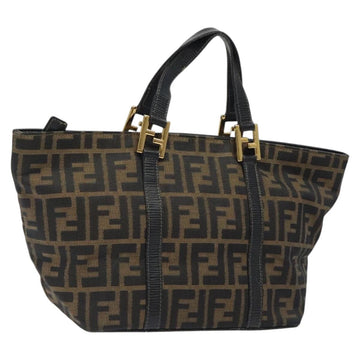 FENDI Zucca Canvas Hand Bag Black Brown gold Auth 119210
