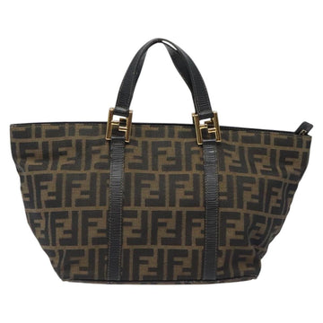 FENDI Zucca Canvas Hand Bag Black Brown gold Auth 119210 - 0