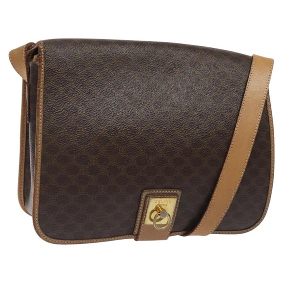 CELINE Macadam Canvas Umhängetasche PVC Leder Braun Gold Auth 119211