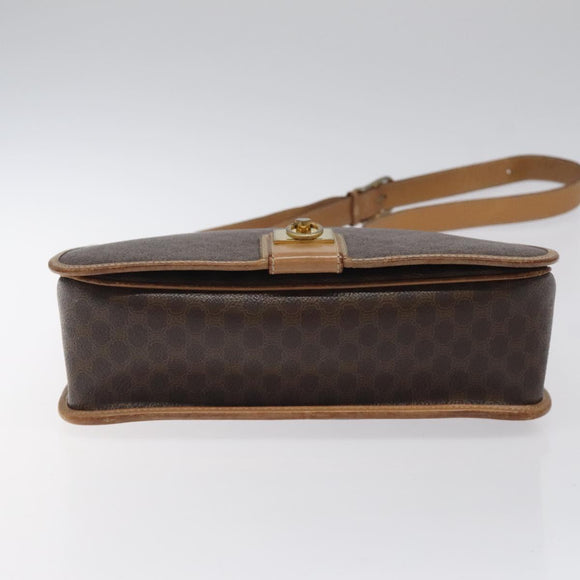 CELINE Macadam Canvas Shoulder Bag PVC Leather Brown Gold Auth 119211