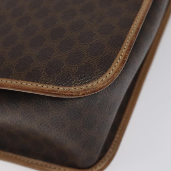 CELINE Macadam Canvas Shoulder Bag PVC Leather Brown Gold Auth 119211