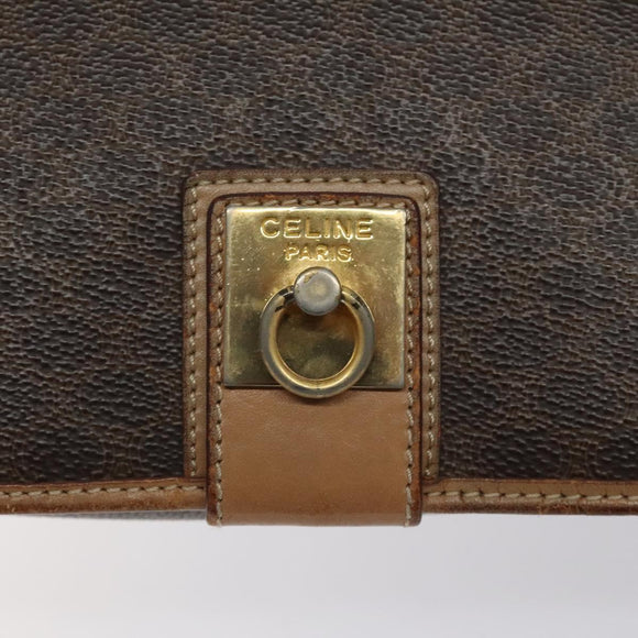 CELINE Macadam Canvas Umhängetasche PVC Leder Braun Gold Auth 119211