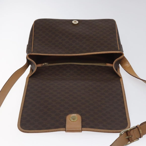 CELINE Macadam Canvas Shoulder Bag PVC Leather Brown Gold Auth 119211