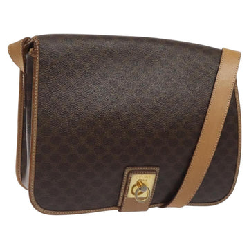 CELINE Macadam Canvas Shoulder Bag PVC Leather Brown Gold Auth 119211