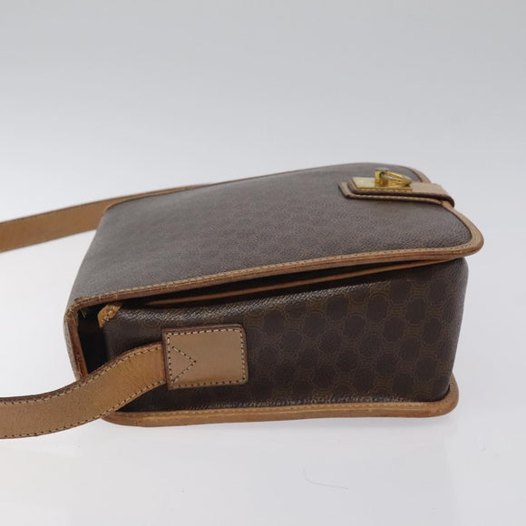 CELINE Macadam Canvas Umhängetasche PVC Leder Braun Gold Auth 119211