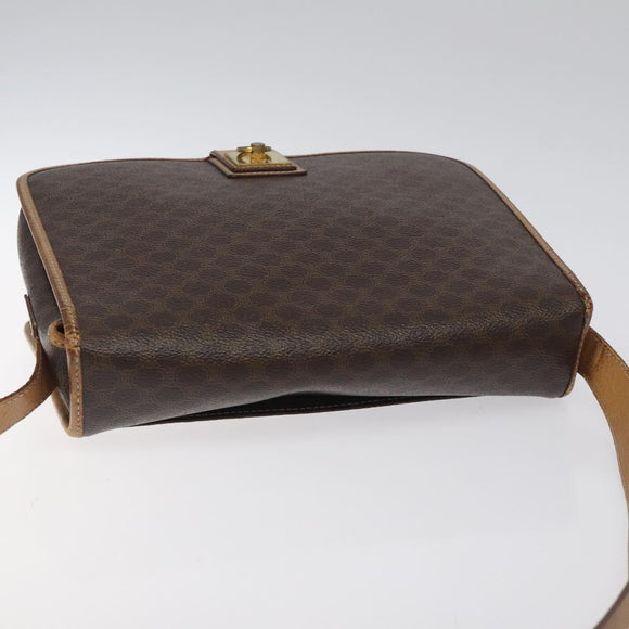 CELINE Macadam Canvas Umhängetasche PVC Leder Braun Gold Auth 119211