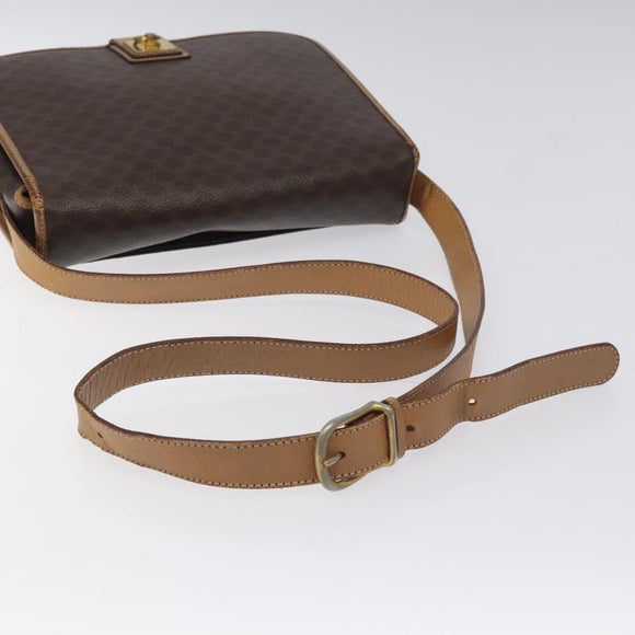 CELINE Macadam Canvas Shoulder Bag PVC Leather Brown Gold Auth 119211