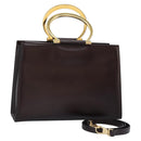 CELINE Hand Bag Leather 2way Brown Gold Auth 119212-1