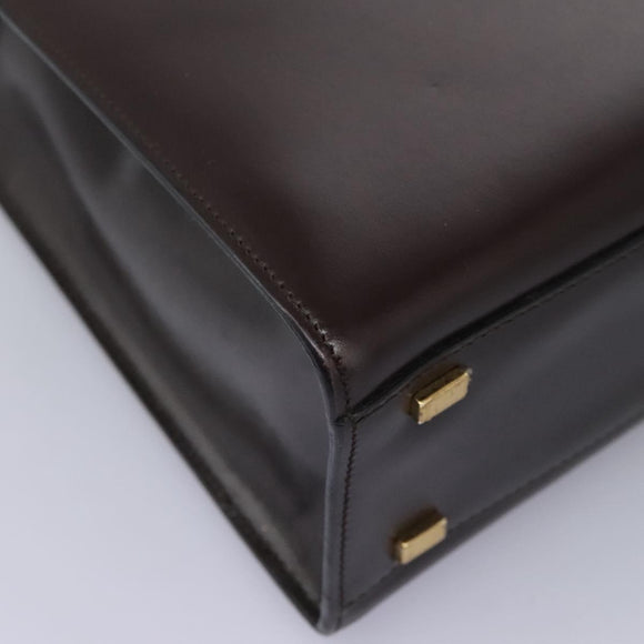 CELINE Hand Bag Leather 2way Brown Gold Auth 119212