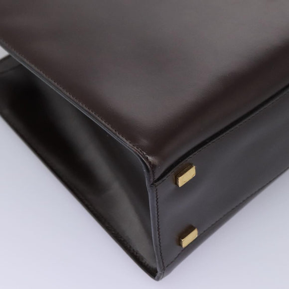 CELINE Hand Bag Leather 2way Brown Gold Auth 119212