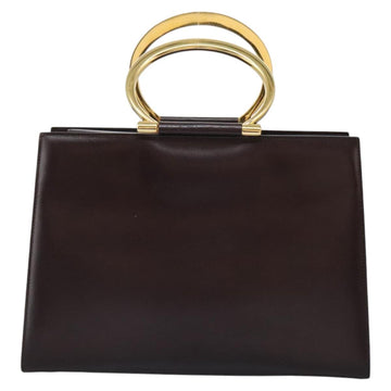 CELINE Hand Bag Leather 2way Brown Gold Auth 119212 - 0