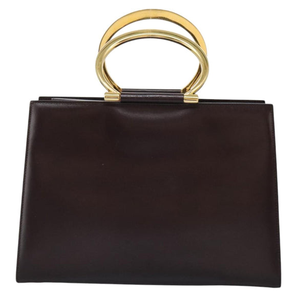 CELINE Hand Bag Leather 2way Brown Gold Auth 119212