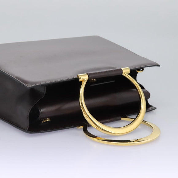 CELINE Hand Bag Leather 2way Brown Gold Auth 119212