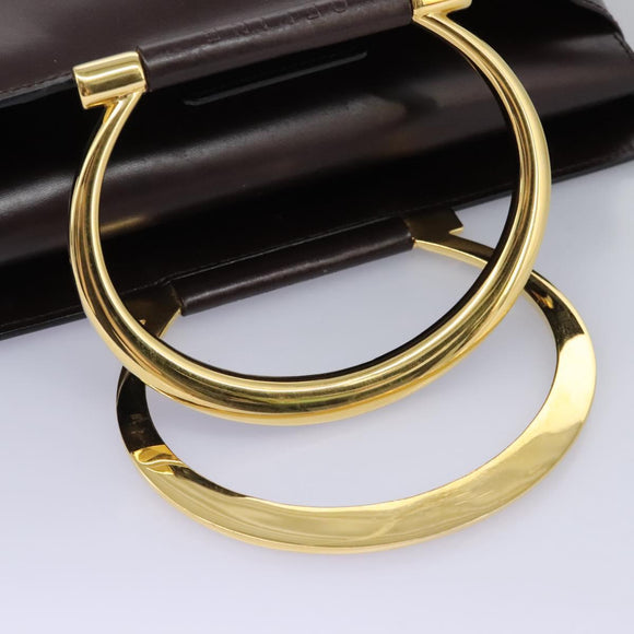 CELINE Hand Bag Leather 2way Brown Gold Auth 119212