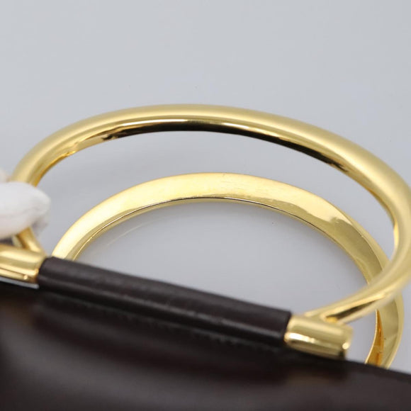 CELINE Hand Bag Leather 2way Brown Gold Auth 119212