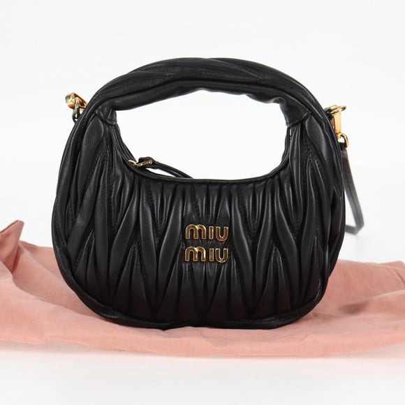 Miu Miu Matelasse Hand Bag Leather 2way Black Auth 119232SM