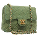 CHANEL Matelasse Chain Shoulder Bag Lamb Skin Green Gold CC Auth 119235-1