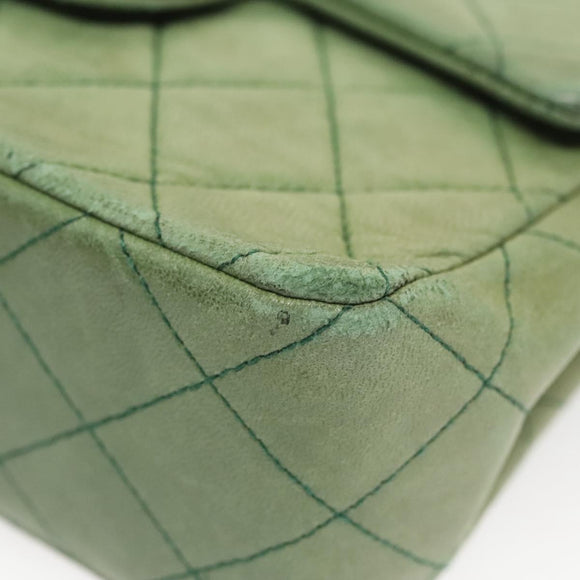 CHANEL Matelasse Chain Shoulder Bag Lamb Skin Green Gold CC Auth 119235