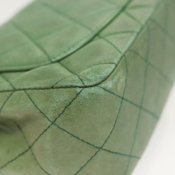 CHANEL Matelasse Chain Shoulder Bag Lamb Skin Green Gold CC Auth 119235