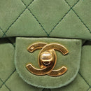 CHANEL Matelasse Chain Shoulder Bag Lamb Skin Green Gold CC Auth 119235-18