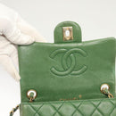 CHANEL Matelasse Chain Shoulder Bag Lamb Skin Green Gold CC Auth 119235-9