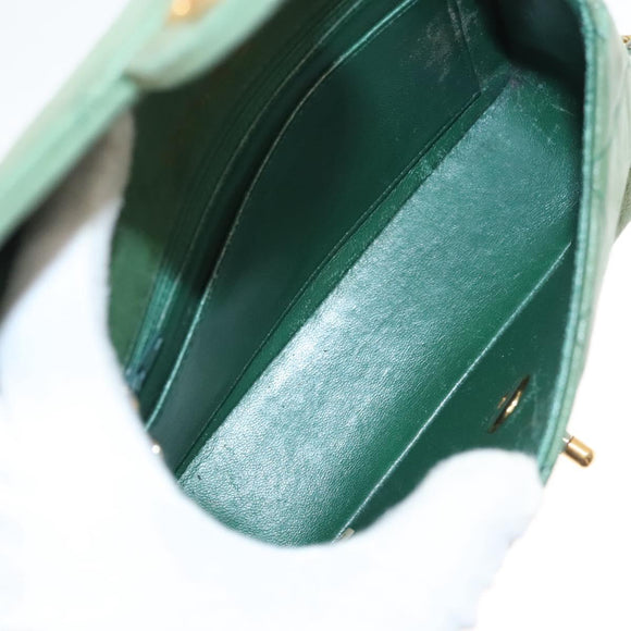 CHANEL Matelasse Chain Shoulder Bag Lamb Skin Green Gold CC Auth 119235