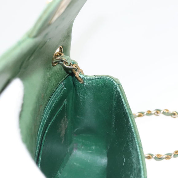 CHANEL Matelasse Chain Shoulder Bag Lamb Skin Green Gold CC Auth 119235