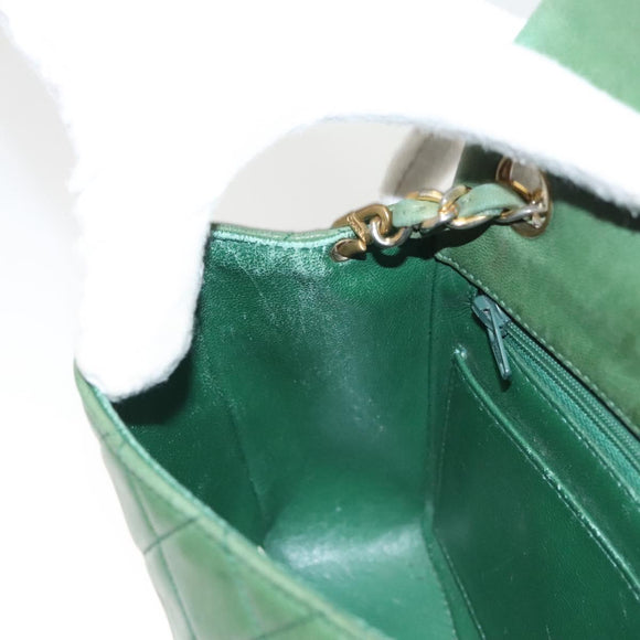 CHANEL Matelasse Chain Shoulder Bag Lamb Skin Green Gold CC Auth 119235