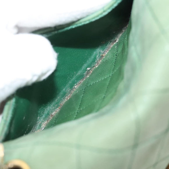 CHANEL Matelasse Chain Shoulder Bag Lamb Skin Green Gold CC Auth 119235
