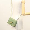 CHANEL Matelasse Chain Shoulder Bag Lamb Skin Green Gold CC Auth 119235-25