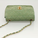 CHANEL Matelasse Chain Shoulder Bag Lamb Skin Green Gold CC Auth 119235-6