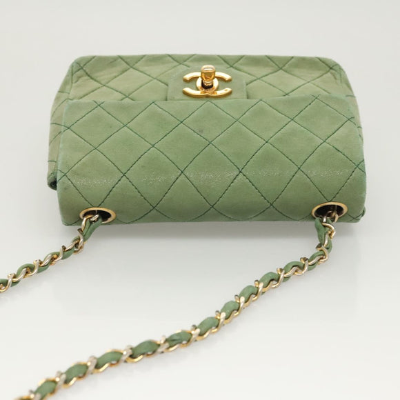CHANEL Matelasse Chain Shoulder Bag Lamb Skin Green Gold CC Auth 119235