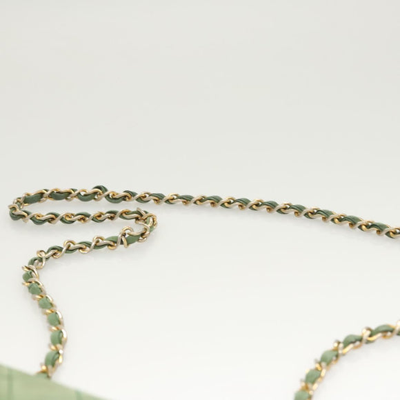 CHANEL Matelasse Chain Shoulder Bag Lamb Skin Green Gold CC Auth 119235