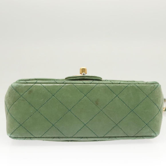 CHANEL Matelasse Chain Shoulder Bag Lamb Skin Green Gold CC Auth 119235