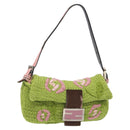 FENDI Mamma Baguette Shoulder Bag Wool Green Silver Auth 119238SV-1