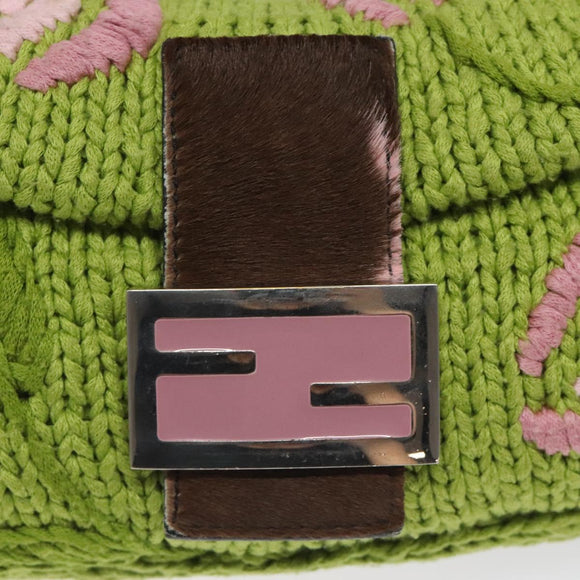 FENDI Mamma Baguette Shoulder Bag Wool Green Silver Auth 119238SV