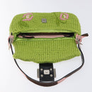 FENDI Mamma Baguette Shoulder Bag Wool Green Silver Auth 119238SV-16