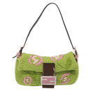 FENDI Mamma Baguette Shoulder Bag Wool Green Silver Auth 119238SV-2