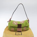 FENDI Mamma Baguette Shoulder Bag Wool Green Silver Auth 119238SV-25