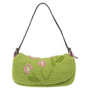 FENDI Mamma Baguette Shoulder Bag Wool Green Silver Auth 119238SV-3