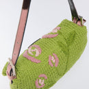 FENDI Mamma Baguette Shoulder Bag Wool Green Silver Auth 119238SV-6