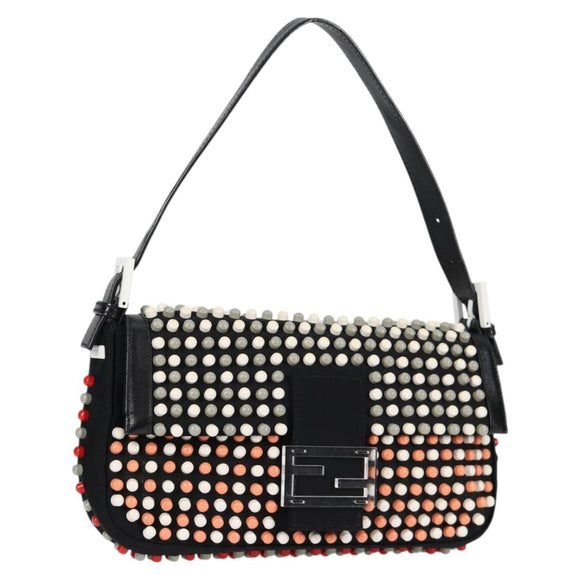 FENDI Mamma Baguette Shoulder Bag Nylon Black Gold Auth 119240SM