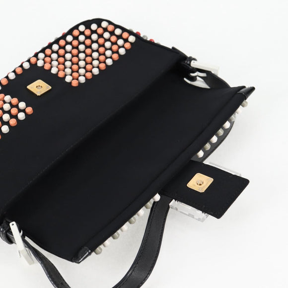 FENDI Mamma Baguette Shoulder Bag Nylon Black Gold Auth 119240SM