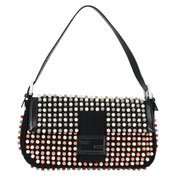 FENDI Mamma Baguette Shoulder Bag Nylon Black Gold Auth 119240SM