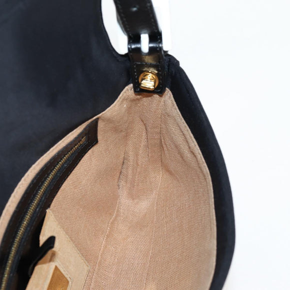 FENDI Mamma Baguette Shoulder Bag Nylon Black Gold Auth 119240SM