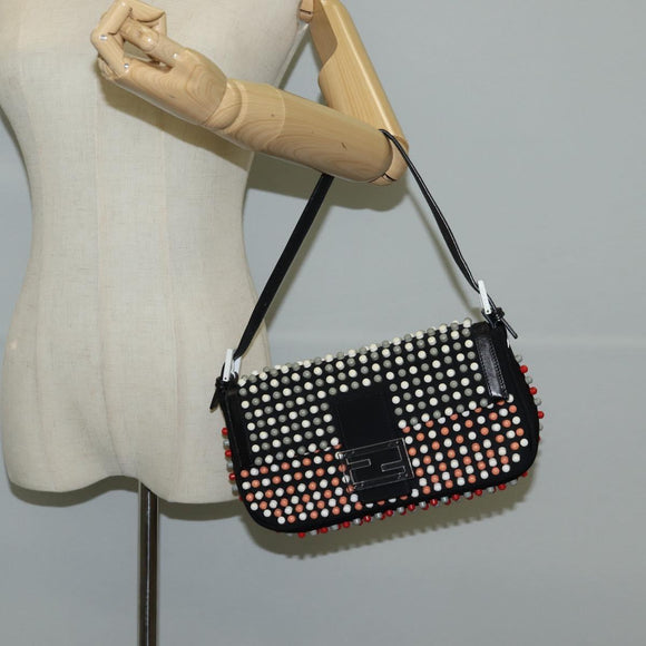 FENDI Mamma Baguette Shoulder Bag Nylon Black Gold Auth 119240SM