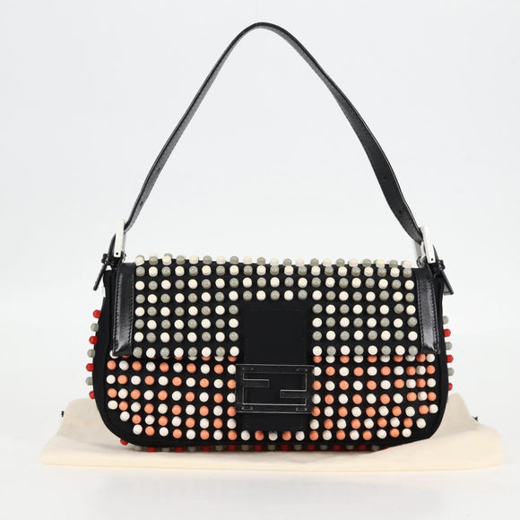 FENDI Mamma Baguette Shoulder Bag Nylon Black Gold Auth 119240SM