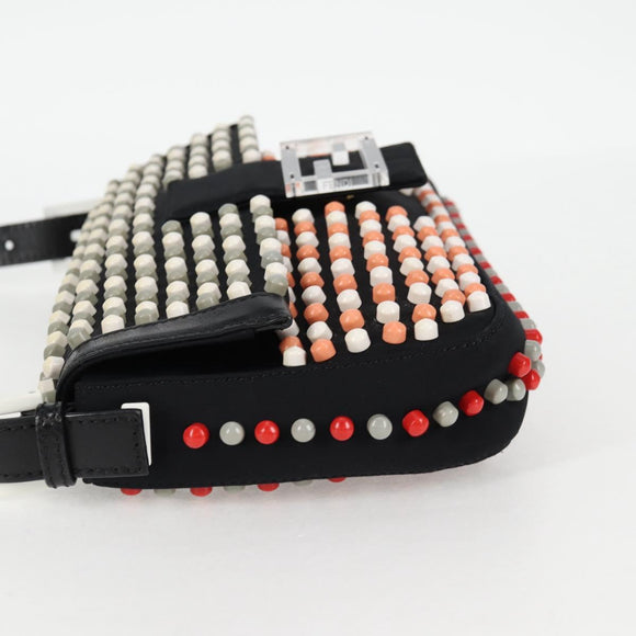 FENDI Mamma Baguette Shoulder Bag Nylon Black Gold Auth 119240SM