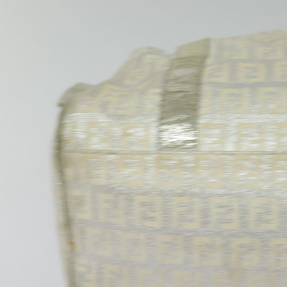 FENDI Zucchino Canvas Hand Bag Silver Auth 119320