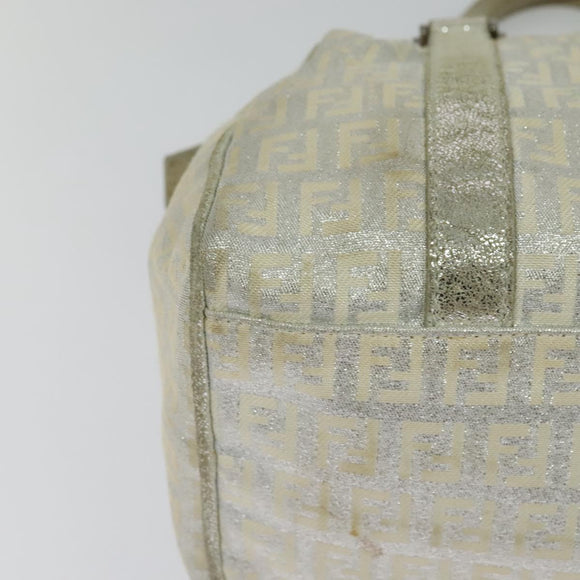 FENDI Zucchino Canvas Hand Bag Silver Auth 119320